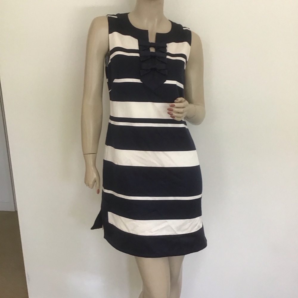 Vineyard Vines Blue White Nautical Stripes Cotton Silk Bow Shift Dress 2